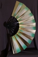 Japoński wachlarz vintage złoto-zielony